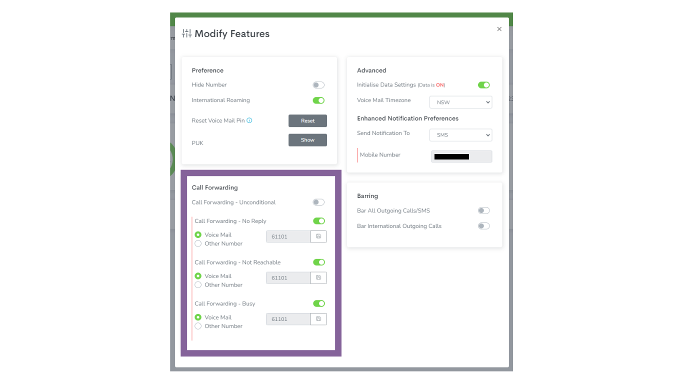 Call forwarding settings